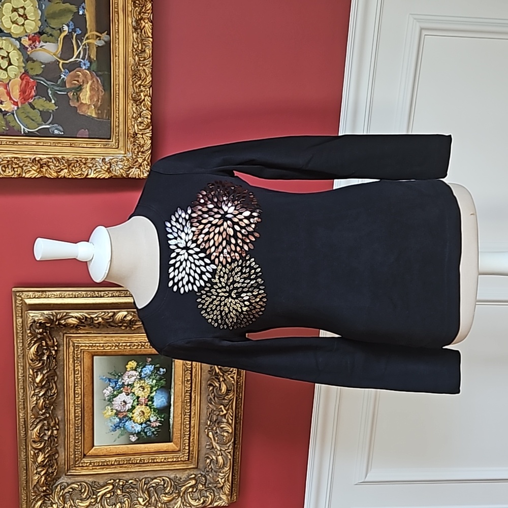 Tory Burch LS Tee Embellishments Glam Wealthy 100%Cotton Sz small